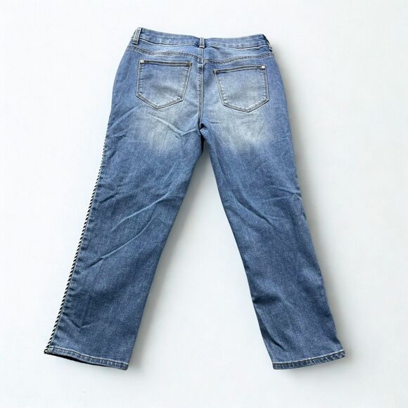 Chico’s Jeans Women 2 So Slimming Girlfriend Crop Blue Stretch Denim Side Trim - Picture 2 of 8